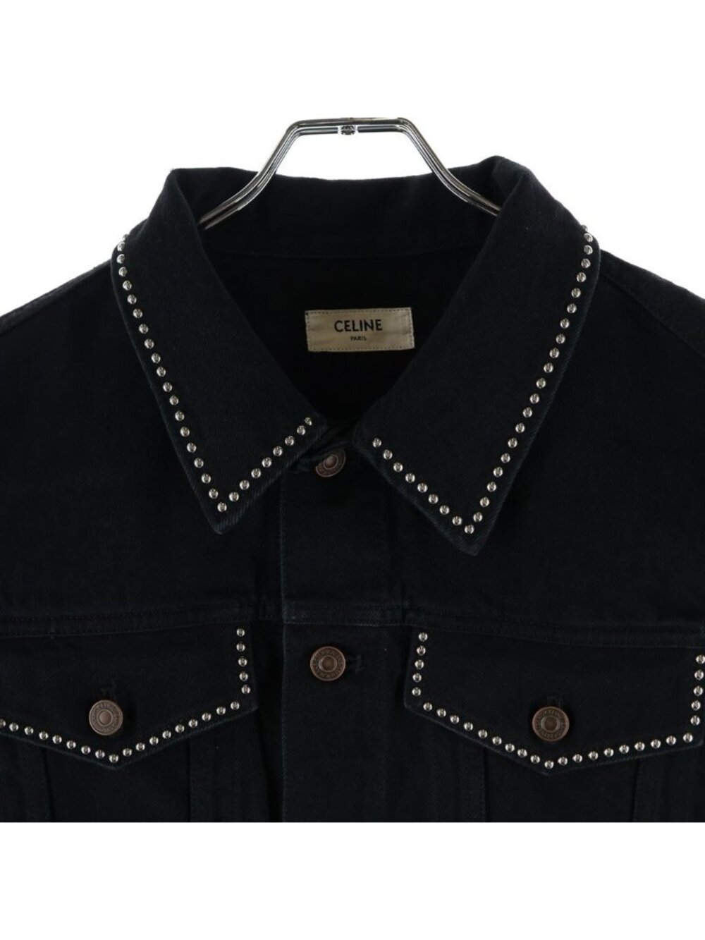 Celine Studded Decoration Cutoff Denim Vest Black - Picture 3 of 8